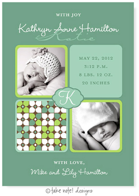 Take Note Designs Digital Photo Birth Announcements - Kathryn Anne