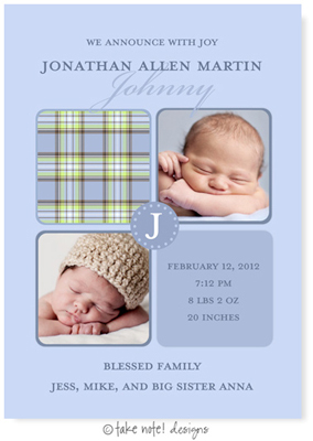 Take Note Designs Digital Photo Birth Announcements - Jonathan Allen Plaid Take Note Designs Digital Photo Birth Announcements - Jonathan Allen Plaid