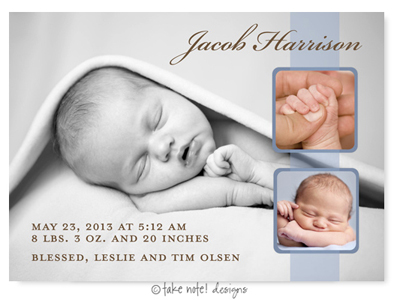Take Note Designs Digital Photo Birth Announcements - Jacob Harrison