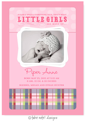 Take Note Designs Digital Photo Birth Announcements - Piper Anne