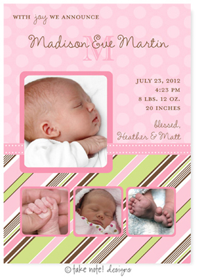 Take Note Designs Digital Photo Birth Announcements - Madison Eve