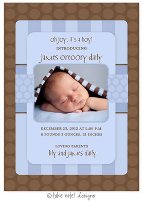 Take Note Designs Digital Photo Birth Announcements - James Gregory