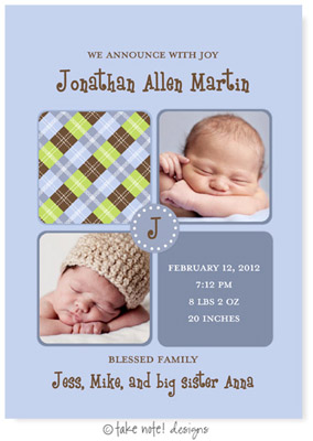 Take Note Designs Digital Photo Birth Announcements - Jonathan Allen Argyle