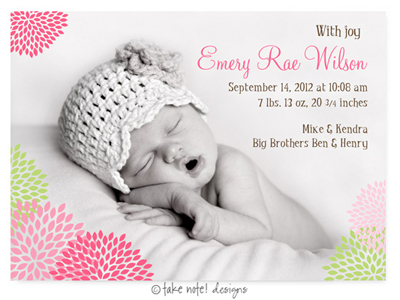 Take Note Designs Digital Photo Birth Announcements - Emery Rae Full Photo Mums Take Note Designs Digital Photo Birth Announcements - Emery Rae Full Photo Mums
