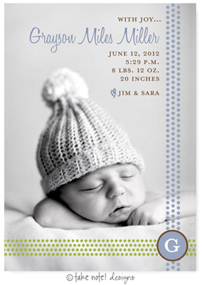 Take Note Designs Digital Photo Birth Announcements - Grayson Miles