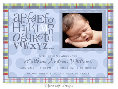 Take Note Designs Digital Photo Birth Announcements - Matthew Andrew