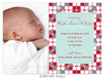 Take Note Designs Digital Photo Birth Announcements - Ruth Anne Take Note Designs Digital Photo Birth Announcements - Ruth Anne