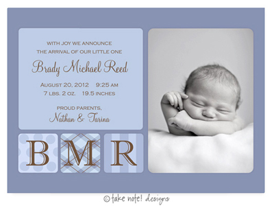 Take Note Designs Digital Photo Birth Announcements - Brady Michael Take Note Designs Digital Photo Birth Announcements - Brady Michael