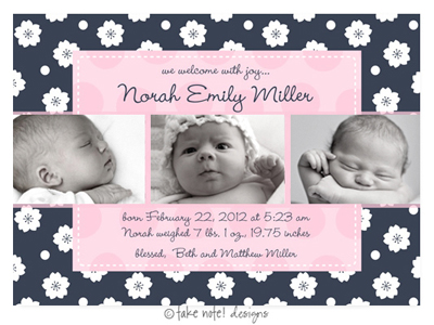 Take Note Designs Digital Photo Birth Announcements - Norah Emily Take Note Designs Digital Photo Birth Announcements - Norah Emily