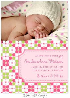 Take Note Designs Digital Photo Birth Announcements - Emilee Anne Side Tag Modern Flowers