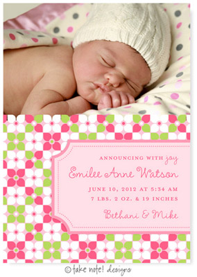 Take Note Designs Digital Photo Birth Announcements - Emilee Anne Side Tag Modern Flowers Take Note Designs Digital Photo Birth Announcements - Emilee Anne Side Tag Modern Flowers