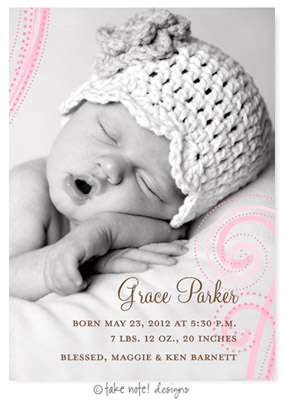 Take Note Designs Digital Photo Birth Announcements - Grace Parker