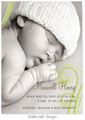 Take Note Designs Digital Photo Birth Announcements - Maxwell Henry