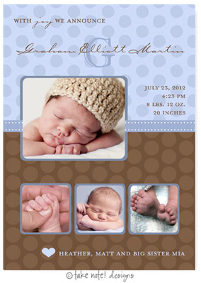 Take Note Designs Digital Photo Birth Announcements - Graham Elliott Four Photo