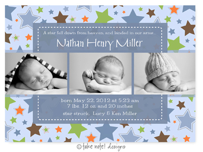 Take Note Designs Digital Photo Birth Announcements - Nathan Henry