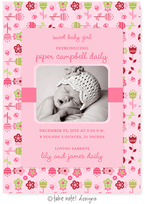 Take Note Designs Digital Photo Birth Announcements - Piper Campbell