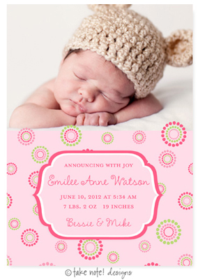 Take Note Designs Digital Photo Birth Announcements - Emilee Anne Dots & Tag