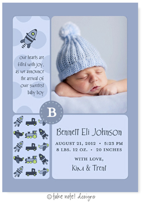Take Note Designs Digital Photo Birth Announcements - Bennett Eli Transportation Take Note Designs Digital Photo Birth Announcements - Bennett Eli Transportation