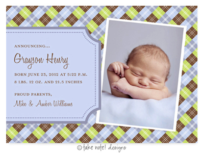 Take Note Designs Digital Photo Birth Announcements - Grayson Henry