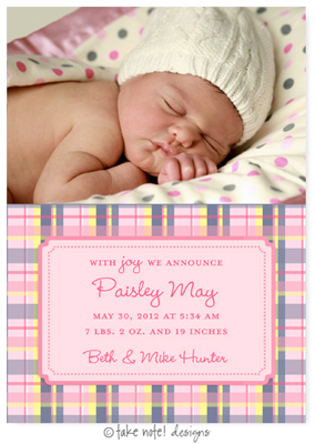 Take Note Designs Digital Photo Birth Announcements - Paisley May