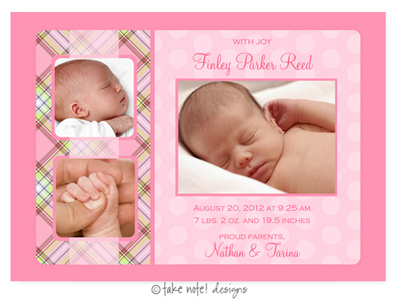 Take Note Designs Digital Photo Birth Announcements - Finley Parker Take Note Designs Digital Photo Birth Announcements - Finley Parker