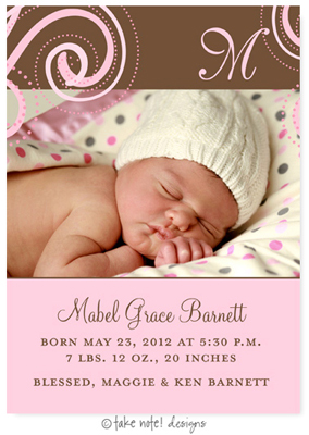 Take Note Designs Digital Photo Birth Announcements - Mabel Grace