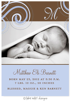 Take Note Designs Digital Photo Birth Announcements - Matthew Eli