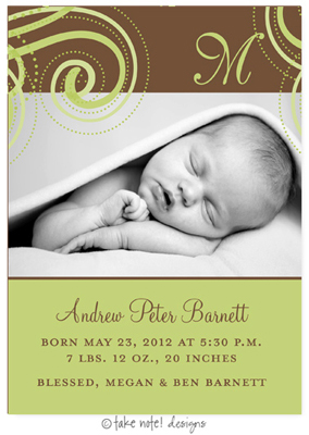 Take Note Designs Digital Photo Birth Announcements - Andrew Peter