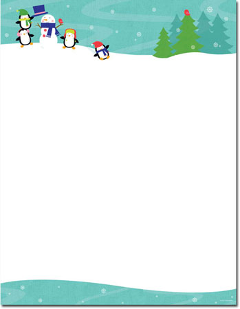 Imprintable Blank Stock - Penguins Playing Holiday Letterhead by Masterpiece Studios