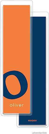PicMe Prints - Personalized Bookmarks (Alphabet Tall - Navy on Tangerine)