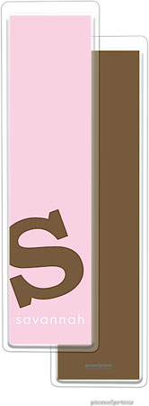 PicMe Prints - Personalized Bookmarks (Alphabet Tall - Chocolate on Pink)