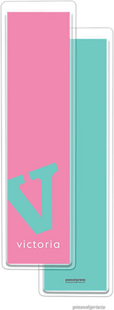 PicMe Prints - Personalized Bookmarks (Alphabet Tall - Turquoise on Bubble Gum)