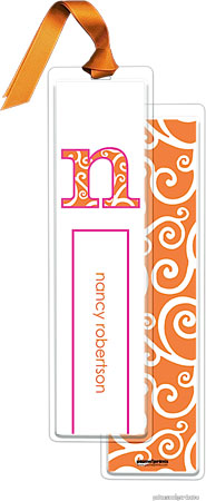 PicMe Prints - Personalized Bookmarks (Swirls Tangerine with Ribbon)