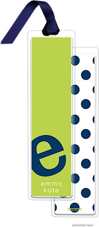 PicMe Prints - Personalized Bookmarks (Alphabet Tall - Navy on Chartreuse with Ribbon)