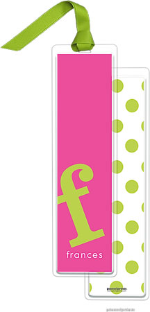 PicMe Prints - Personalized Bookmarks (Alphabet Tall - Chartreuse on Hot Pink with Ribbon)