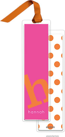 PicMe Prints - Personalized Bookmarks (Alphabet Tall - Tangerine on Hot Pink with Ribbon)