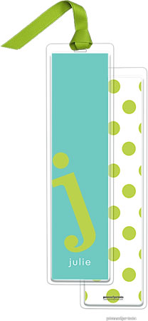 PicMe Prints - Personalized Bookmarks (Alphabet Tall - Chartreuse on Turquoise with Ribbon)