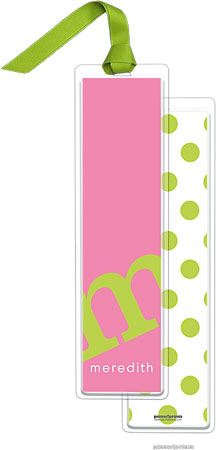 PicMe Prints - Personalized Bookmarks (Alphabet Tall - Chartreuse on Bubblegum with Ribbon)
