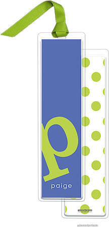 PicMe Prints - Personalized Bookmarks (Alphabet Tall - Chartreuse on Cobalt with Ribbon)