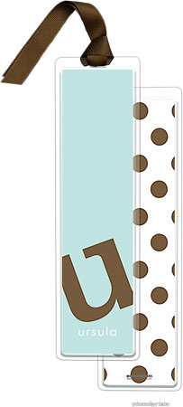 PicMe Prints - Personalized Bookmarks (Alphabet Tall - Chocolate on Robins Egg with Ribbon)