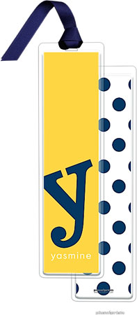 PicMe Prints - Personalized Bookmarks (Alphabet Tall - Navy on Sunshine with Ribbon)