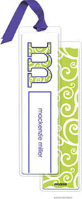 PicMe Prints - Personalized Bookmarks (Swirls Chartreuse with Ribbon)