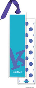 PicMe Prints - Personalized Bookmarks (Alphabet Tall - Cobalt on Peacock with Ribbon)