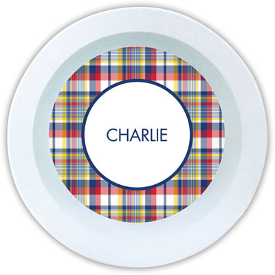 Boatman Geller - Personalized Melamine Bowls (Classic Madras Plaid Navy & Red) Boatman Geller - Personalized Melamine Bowls (Classic Madras Plaid Navy & Red)