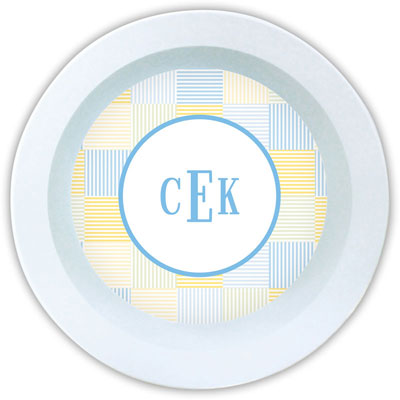 Boatman Geller - Personalized Melamine Bowls (Seersucker Patch Light Blue) Boatman Geller - Personalized Melamine Bowls (Seersucker Patch Light Blue)