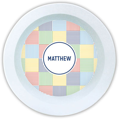 Boatman Geller - Personalized Melamine Bowls (Seersucker Patch Blue) Boatman Geller - Personalized Melamine Bowls (Seersucker Patch Blue)