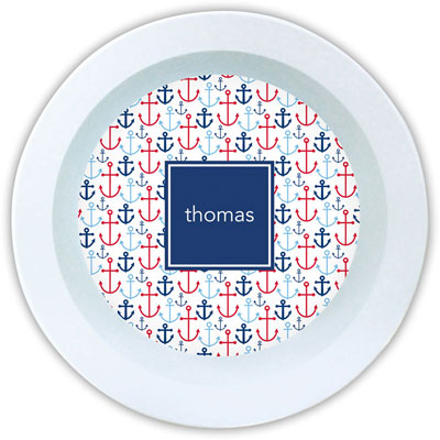 Boatman Geller - Personalized Melamine Bowls (Happy Anchor Blue)