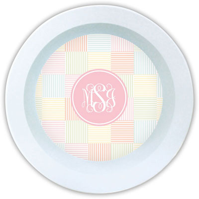 Boatman Geller - Personalized Melamine Bowls (Seersucker Patch Light Pink)