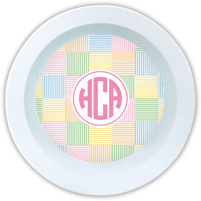 Boatman Geller - Personalized Melamine Bowls (Seersucker Patch Pink)