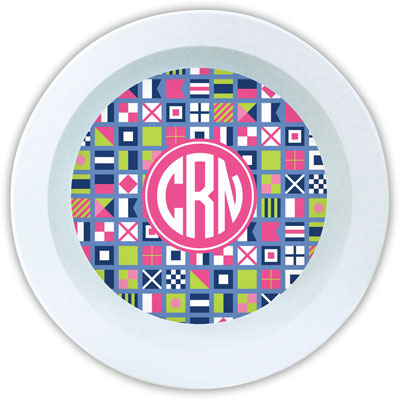 Boatman Geller - Personalized Melamine Bowls (Nautical Flags Pink)